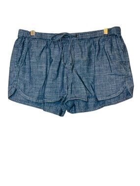 J. Crew Blue Chambray Cotton Shorts Athletic Style C3261 Drawstring & Pockets